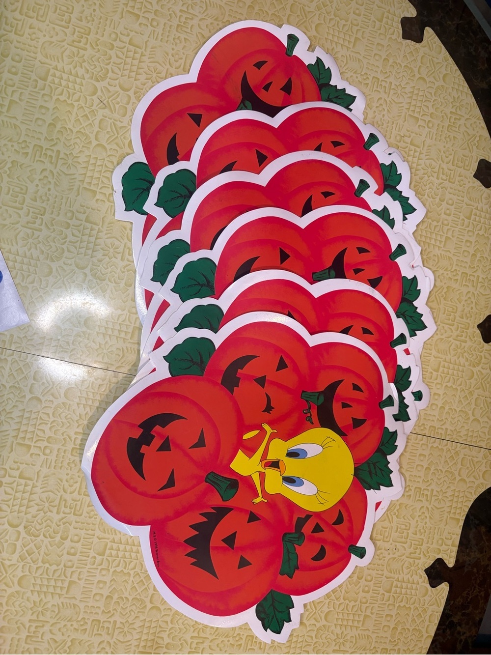 Vintage Tweety Pumpkin Sticker Sheet - Yellow & Orange Halloween Decals